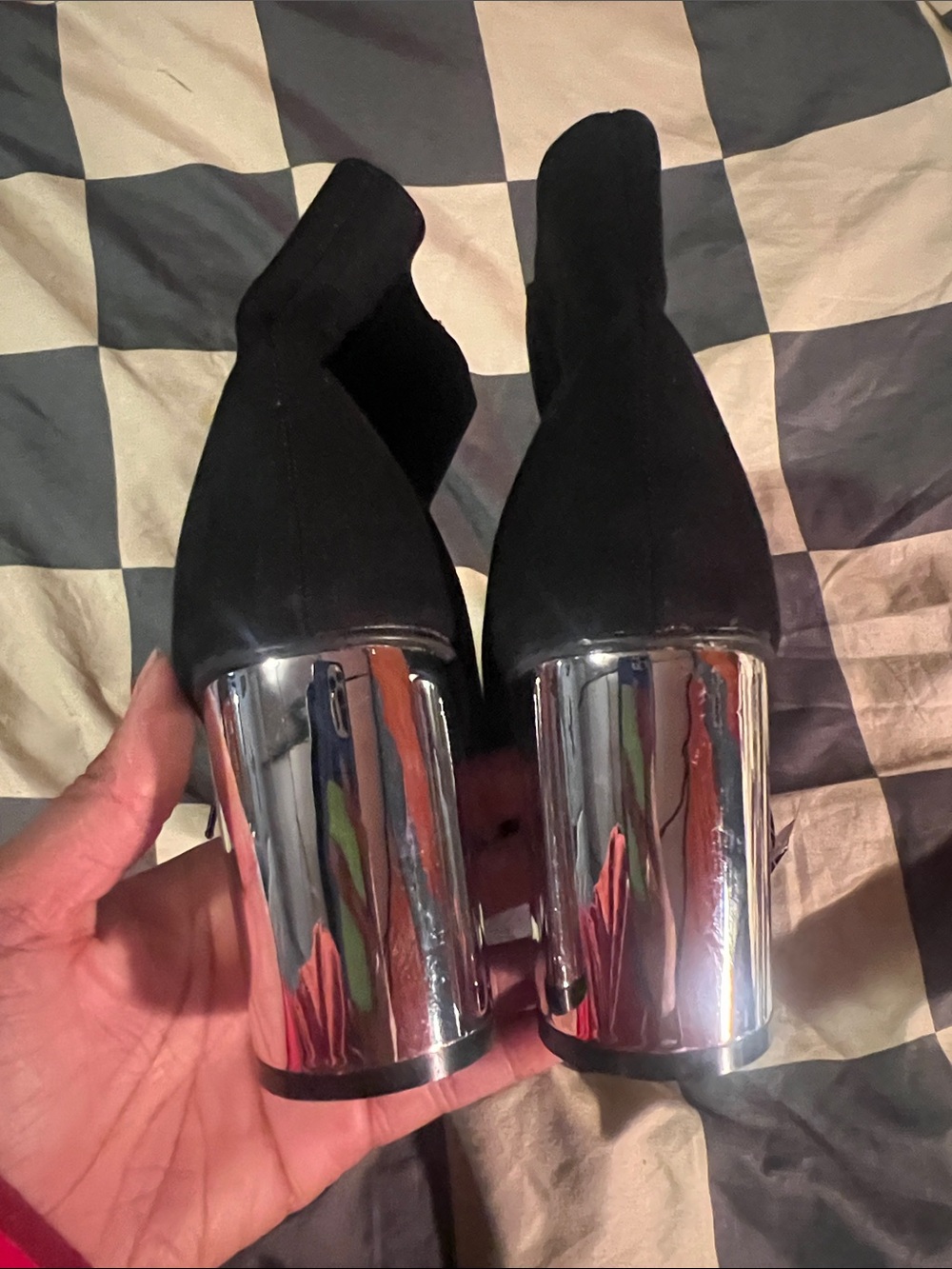 Primark Black Suede Ankle Boots with Metallic Silver Block Heel - Picture 2 of 4